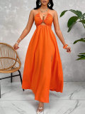 Women Elegant Summer Holiday Halter-Neck Backless Cut-Out Slit Maxi Dress