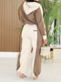 Women Spring/Autumn Casual Color-Block Patchwork Hoodie & Joggers Set