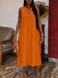 Women Elegant Casual Sleeveless V-Neck Side-Drawstring Dress