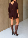 Women Summer Slash-Shoulder Cape/Strapless Top & Wide-Leg Shorts 3-Piece Set