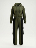 Women Spring/Autumn Casual Color-Block Patchwork Hoodie & Joggers Set