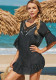 Women Sexy Backless Cut-Out Dress with Pom-Poms and Tassels