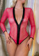 Women Long Sleeve Mesh Contrast Color Sexy Lingerie
