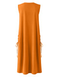 Women Elegant Casual Sleeveless V-Neck Side-Drawstring Dress