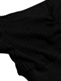 Women Ribbed Off-Shoulder Pleated Crop Top & Wide-Leg Pants Set