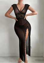 Women Black Lace Mesh Dress with Thong Sexy Lingerie Women Black Lace Mesh Dress with Thong Sexy Lingerie