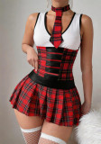 Women Red Plaid Dress Sexy Lingerie
