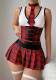 Women Red Plaid Dress Sexy Lingerie