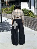 Women Leopard-Print Double-Waistband Cargo Denim Pants