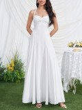 Women Summer Halter-Neck Lace-Up Sexy Backless Ruched Maxi Dress