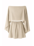 Women Summer Slash-Shoulder Cape/Strapless Top & Wide-Leg Shorts 3-Piece Set