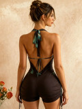 Women Sexy Mesh Ombré Print Halter-Neck Backless Jumpsuit