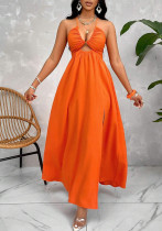Women Elegant Summer Holiday Halter-Neck Backless Cut-Out Slit Maxi Dress Women Elegant Summer Holiday Halter-Neck Backless Cut-Out Slit Maxi Dress