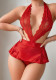 Women Red Lace Mesh Dress with Thong Sexy Lingerie