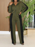 Women Spring/Autumn Casual Color-Block Patchwork Hoodie & Joggers Set