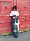 Women Patch Pockets Patchwork Cargo Denim Pants