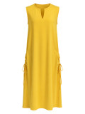 Women Elegant Casual Sleeveless V-Neck Side-Drawstring Dress