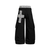 Women Leopard-Print Double-Waistband Cargo Denim Pants