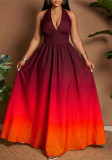 Women Halter-Neck V-Neck Ombré Party Dress
