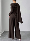 Women Elegant Casual Irregular Long-Sleeve Top & Wide-Leg Pants Set