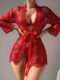 Women Red Lace Mesh Dress with Thong Sexy Lingerie