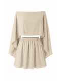 Women Summer Slash-Shoulder Cape/Strapless Top & Wide-Leg Shorts 3-Piece Set