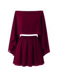 Women Summer Slash-Shoulder Cape/Strapless Top & Wide-Leg Shorts 3-Piece Set