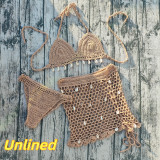 Women Crochet Shell Bikini & Skirt Beach Swimwear 3-Piece Set