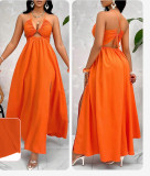 Women Elegant Summer Holiday Halter-Neck Backless Cut-Out Slit Maxi Dress