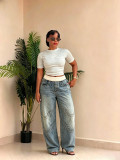 Women Ribbed Denim Pants