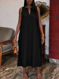 Women Elegant Casual Sleeveless V-Neck Side-Drawstring Dress