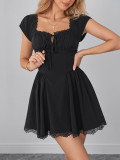 Women Summer Lace Patchwork Cut-Out Lace-Up Dress