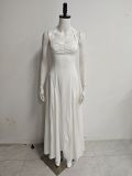 Women Summer Halter-Neck Lace-Up Sexy Backless Ruched Maxi Dress
