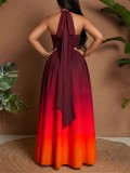 Women Halter-Neck V-Neck Ombré Party Dress