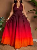 Women Halter-Neck V-Neck Ombré Party Dress