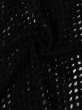 Women Sexy Sheer Knit Cut-Out Long-Sleeve Beach Cover-Up Dress