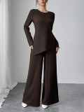 Women Elegant Casual Irregular Long-Sleeve Top & Wide-Leg Pants Set