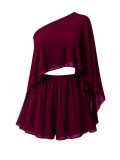 Women Summer Slash-Shoulder Cape/Strapless Top & Wide-Leg Shorts 3-Piece Set