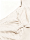 Women Ribbed Off-Shoulder Pleated Crop Top & Wide-Leg Pants Set