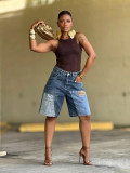 Women Asymmetric Patchwork Denim Shorts