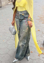 Women Denim Pants with Chain-Illusion Print Women Denim Pants with Chain-Illusion Print