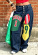 Women Jersey-Style Patch Prints Denim Pants
