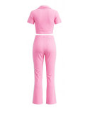 Women Casual Summer Polo-Collar Short-Sleeve Top & Pant Set