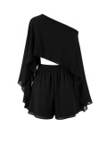 Women Summer Slash-Shoulder Cape/Strapless Top & Wide-Leg Shorts 3-Piece Set