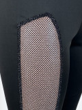 Women Sexy Spaghetti-Strap Backless Mesh Patchwork Bell-Bottom Jumpsuit