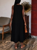 Women Elegant Casual Sleeveless V-Neck Side-Drawstring Dress