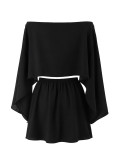 Women Summer Slash-Shoulder Cape/Strapless Top & Wide-Leg Shorts 3-Piece Set