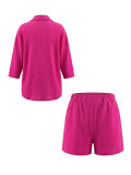 Women Summer Turn-Down Collar Shirt & Shorts Set