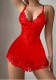 Women Red Lace Mesh Dress with Thong Sexy Lingerie