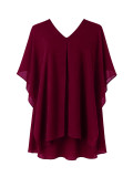 Women Summer Slash-Shoulder Cape/Strapless Top & Wide-Leg Shorts 3-Piece Set